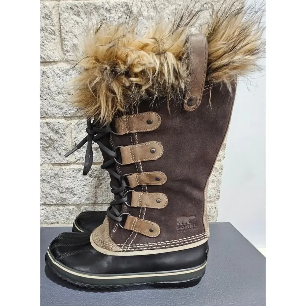 Sorel Joan of Arctic Winter Boots, Faux Fur, Snow Waterproof, Lace, Womens Sz 7